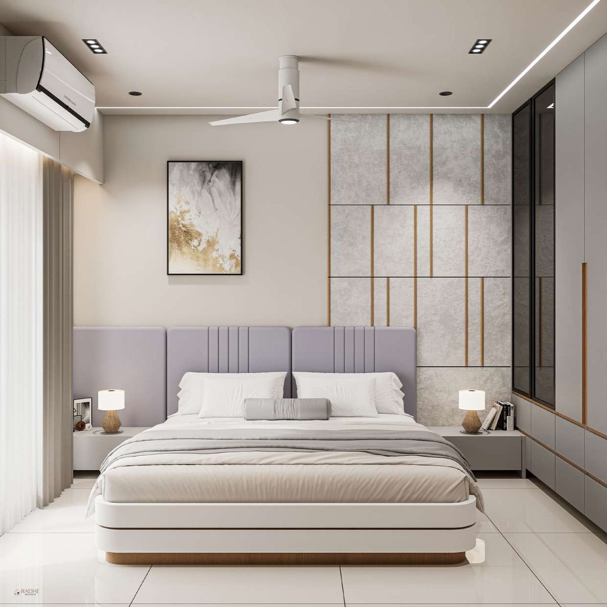 Serene Master Bedroom with Full-Height Upholstered Cushion Headboard #31